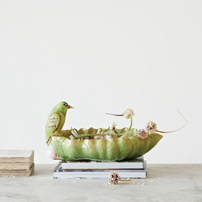Leaf Shaped Bowl with Bird