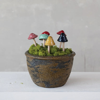 Stoneware Mushroom Plant Stake