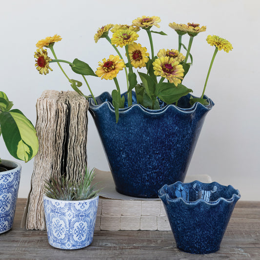 6" Blue Stoneware Planter