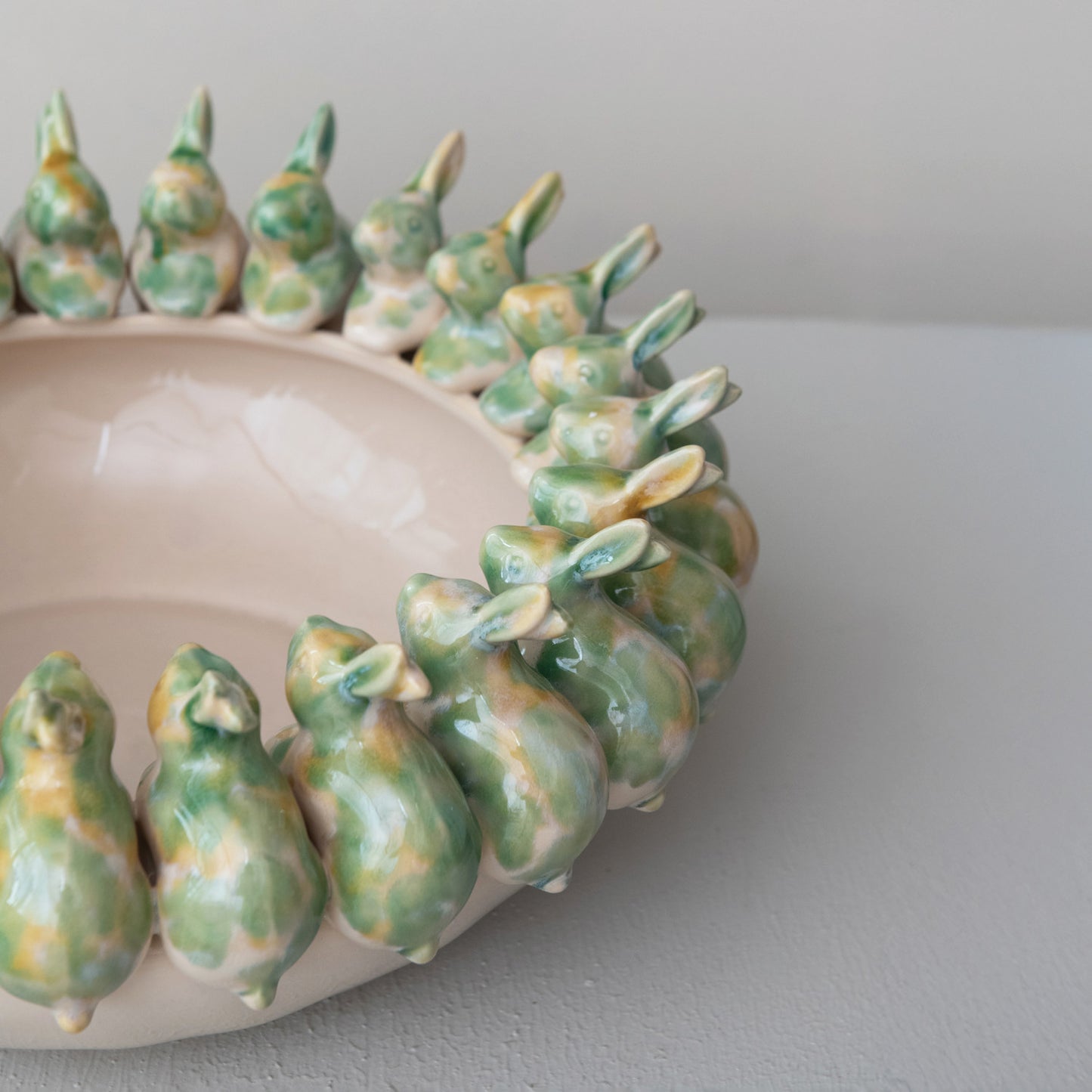 Decorative Stoneware Bowl with 3D Rabbits