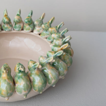 Decorative Stoneware Bowl with 3D Rabbits