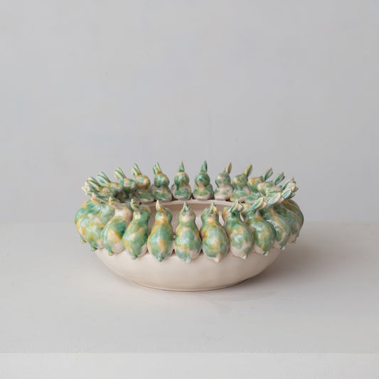 Decorative Stoneware Bowl with 3D Rabbits