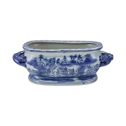 Oval Stoneware Planter with Landscape & Handles
