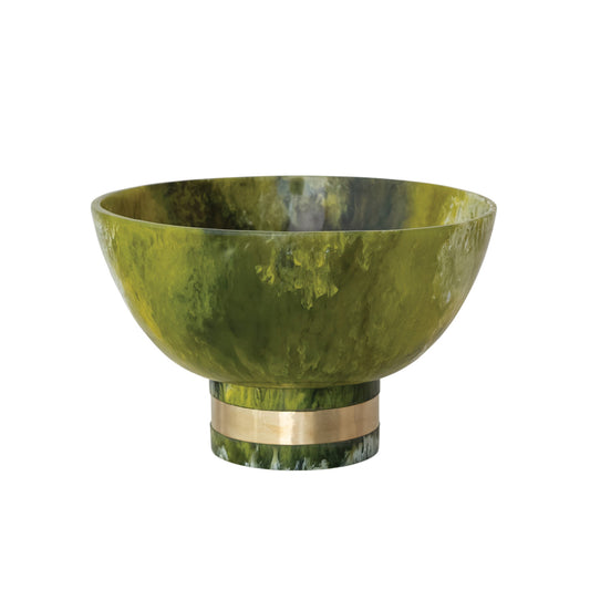 Marbled Resin Footed Bowl with Gold Finish