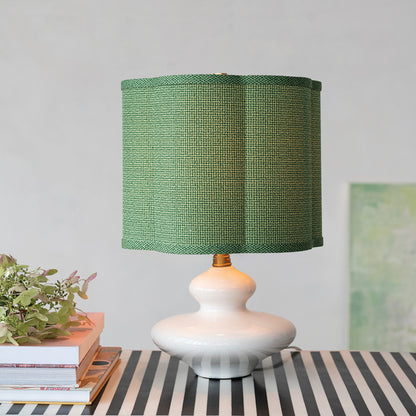 Stoneware Table Lamp with Scalloped Green Fabric Shade