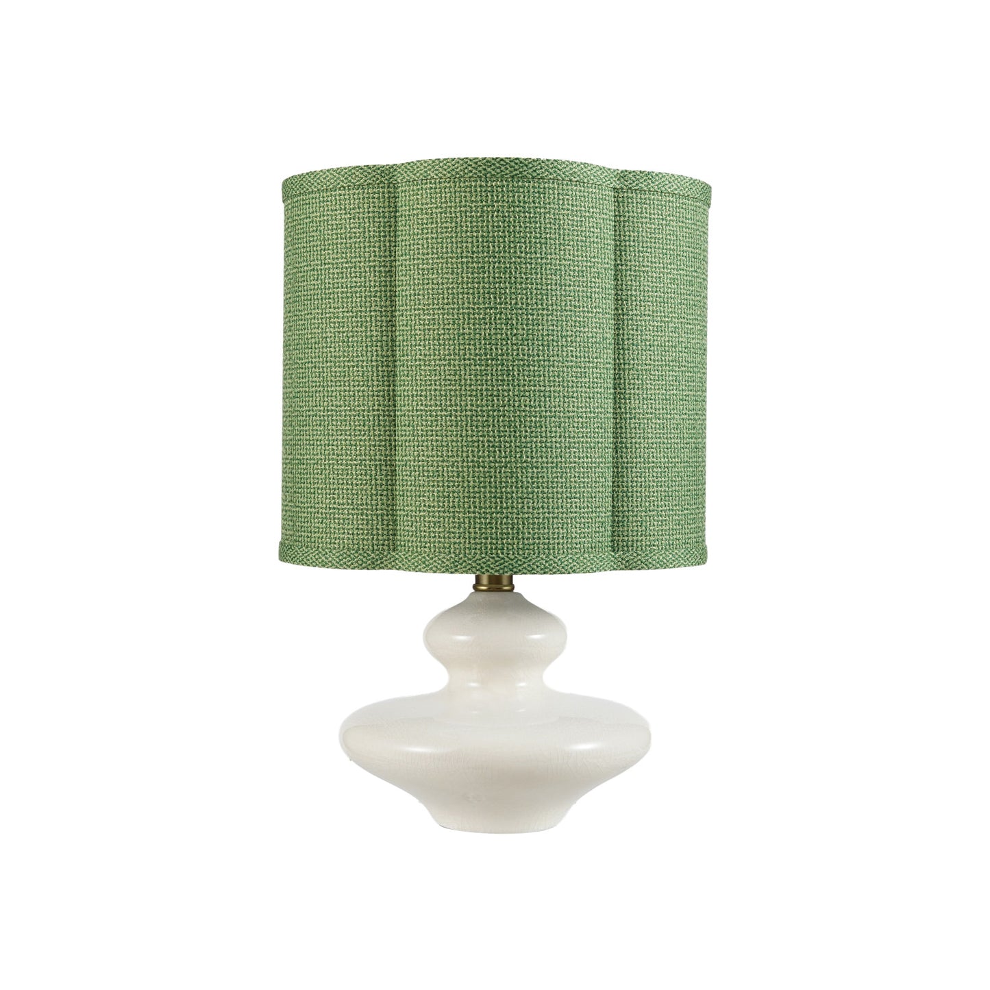 Stoneware Table Lamp with Scalloped Green Fabric Shade
