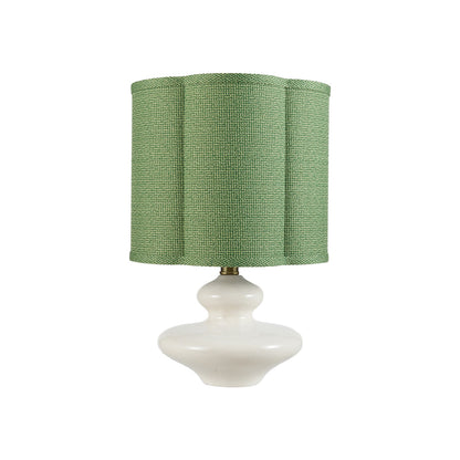 Stoneware Table Lamp with Scalloped Green Fabric Shade