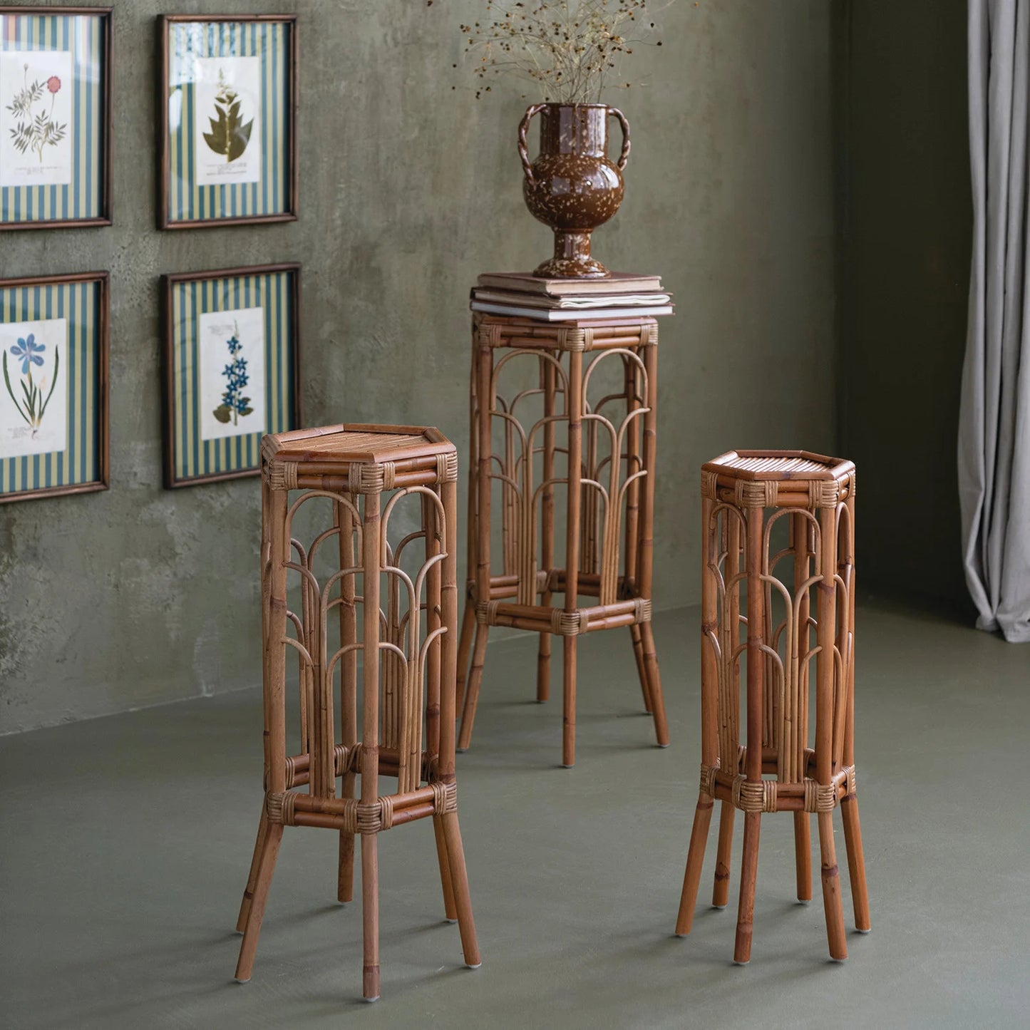 Rattan Hexagon Shaped Table/Plant Stands, Set of 3