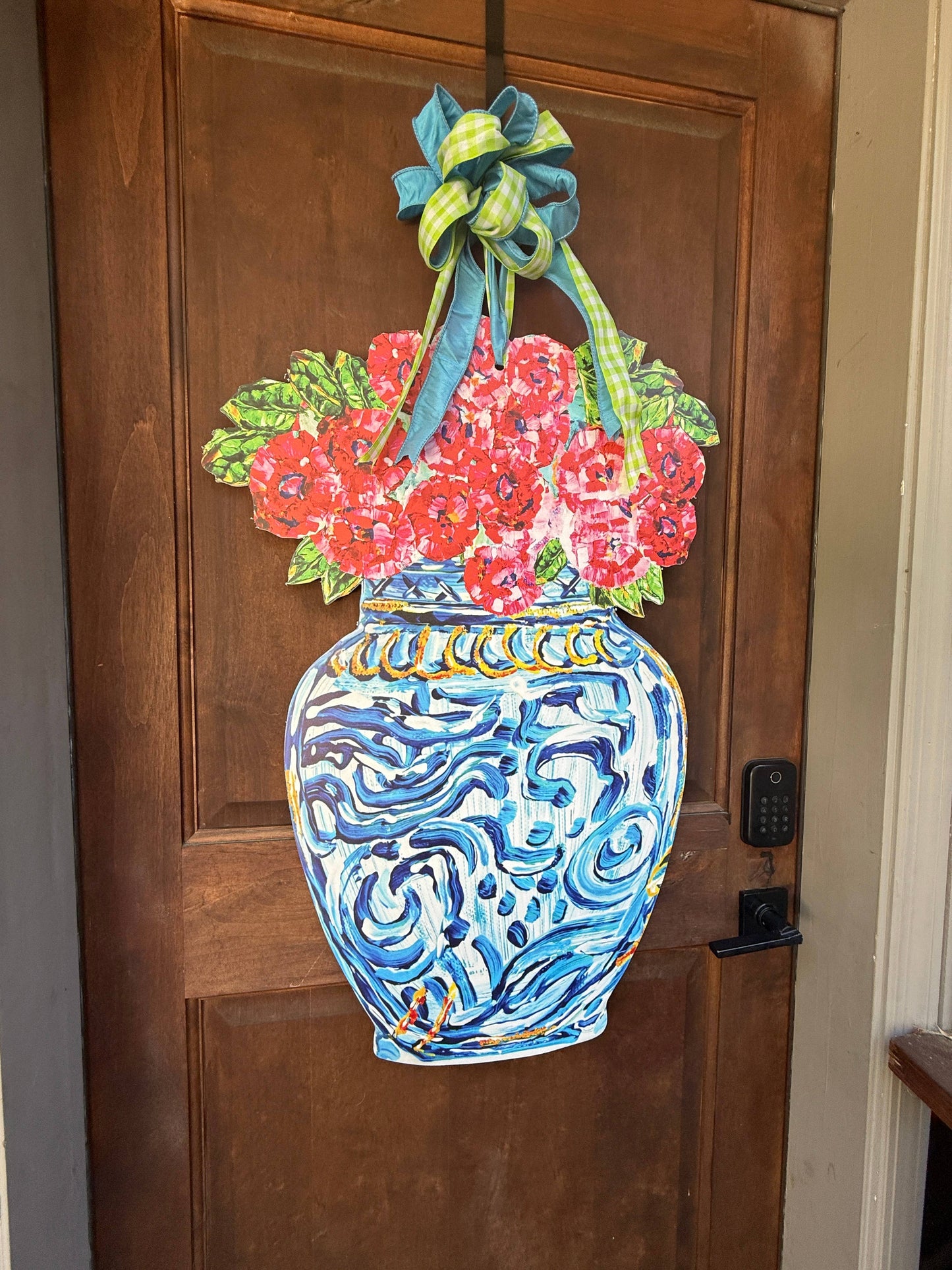 Chinoiserie Vase with Red Florals Door Hanger
