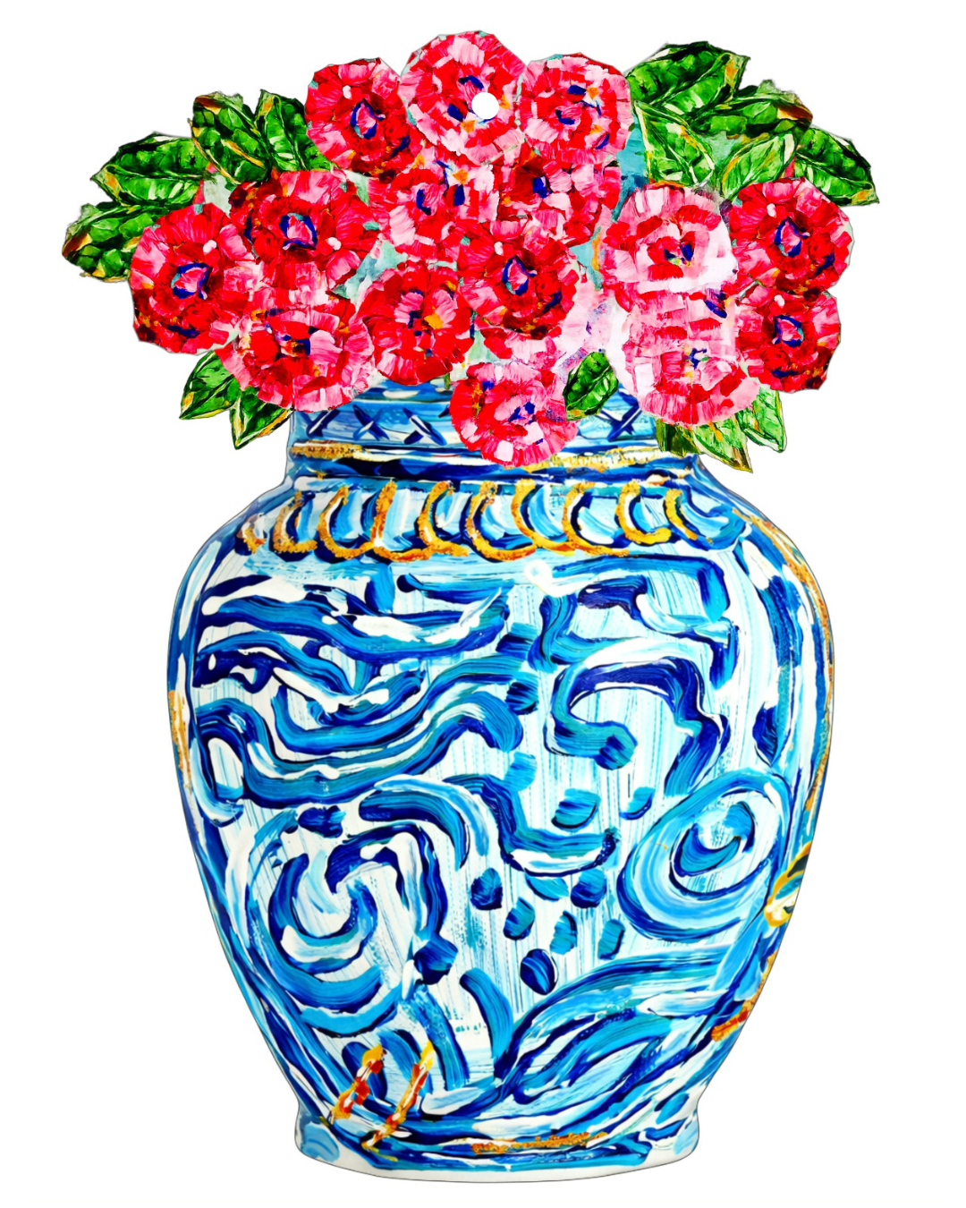 Chinoiserie Vase with Red Florals Door Hanger