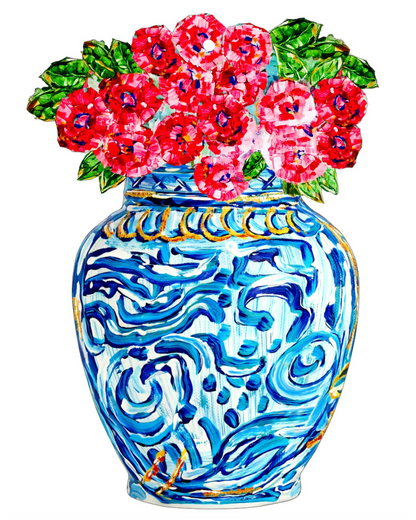 Chinoiserie Vase with Red Florals Door Hanger