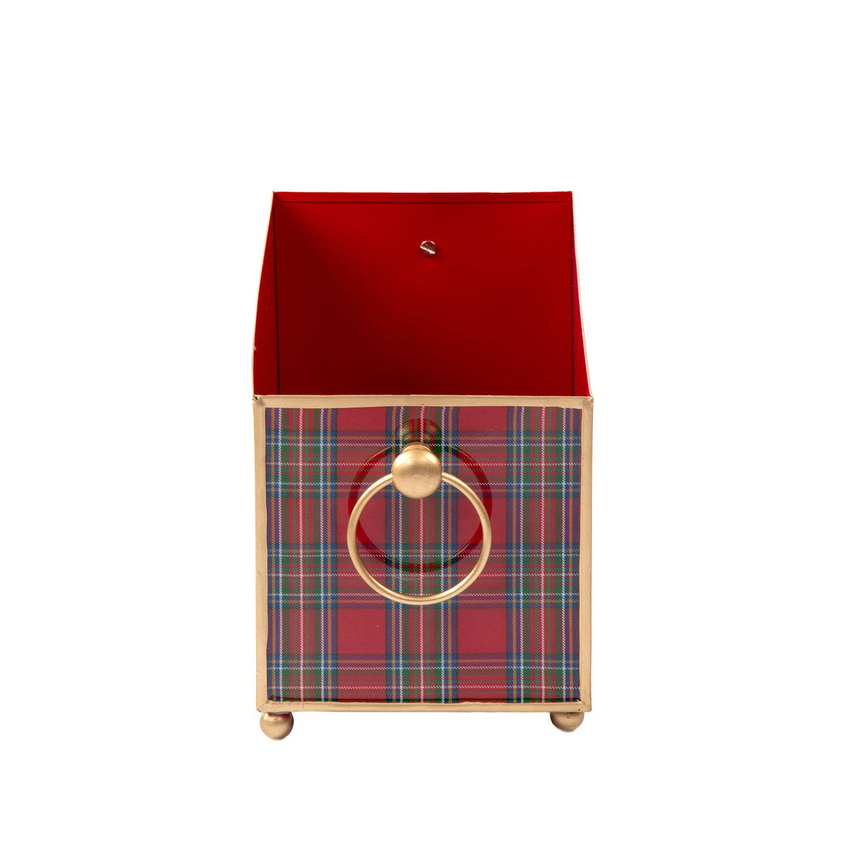 Tartan Plaid Enameled Rectangular Cachepot Planter 6x12