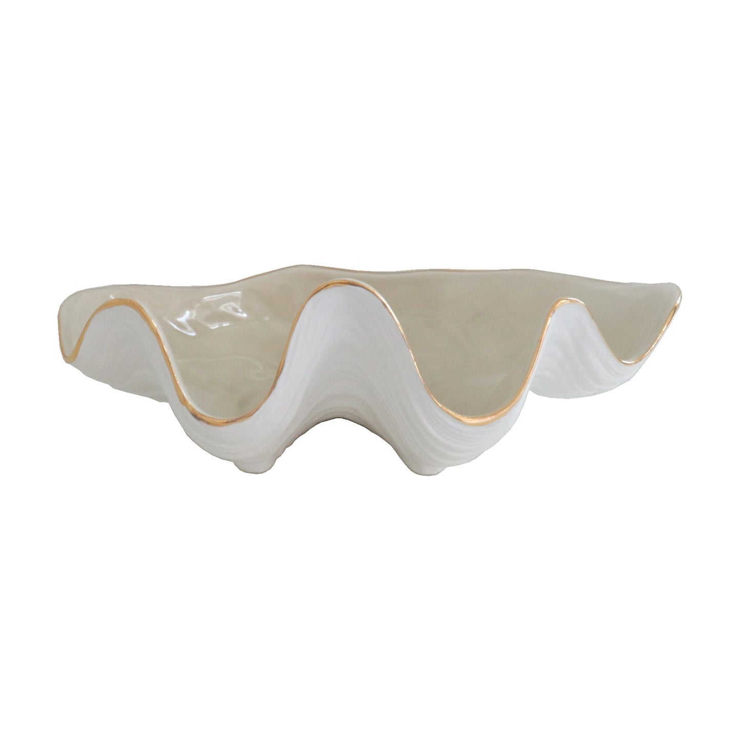 Clam Shell Bowl with 22K Gold Accent- Beige