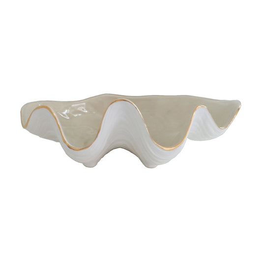Clam Shell Bowl with 22K Gold Accent- Beige