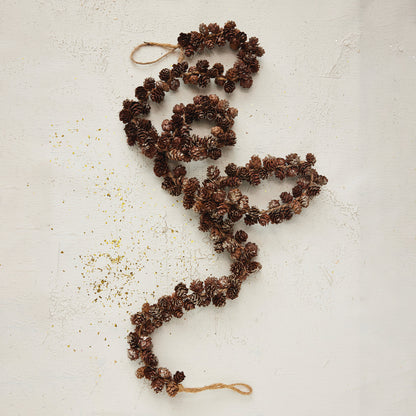 Pinecone Garland with Glitter & Jute Cord