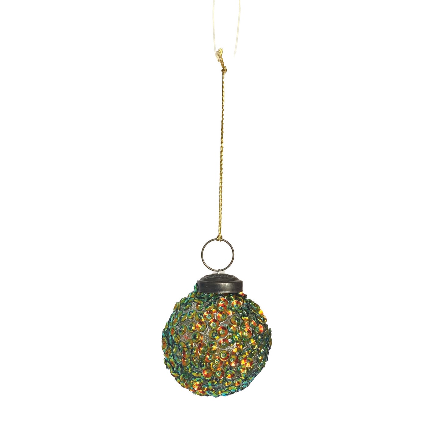 Handmade Glass Ball Ornament with Iridescent Sequins