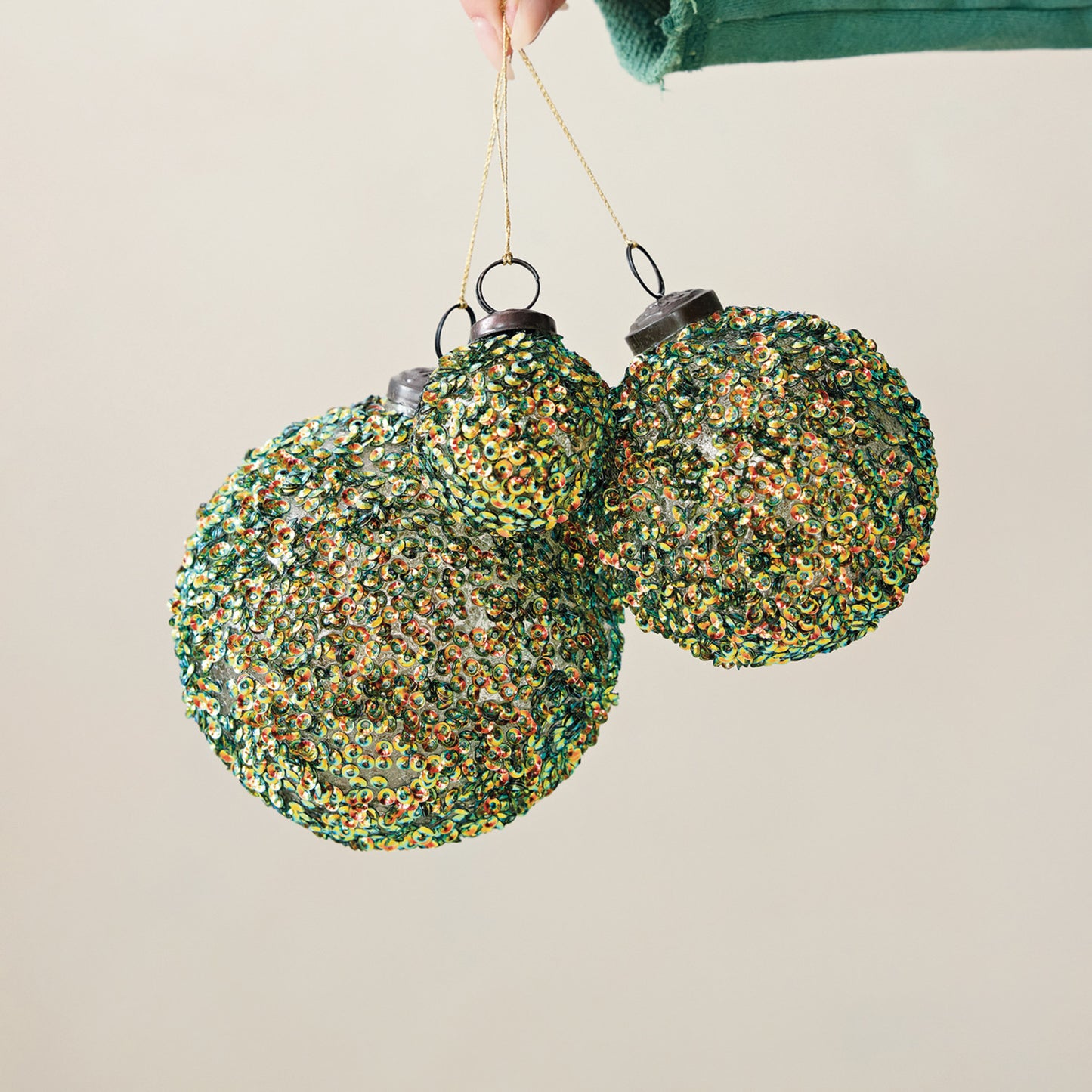 Handmade Glass Ball Ornament with Iridescent Sequins