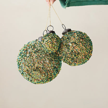 Handmade Glass Ball Ornament with Iridescent Sequins