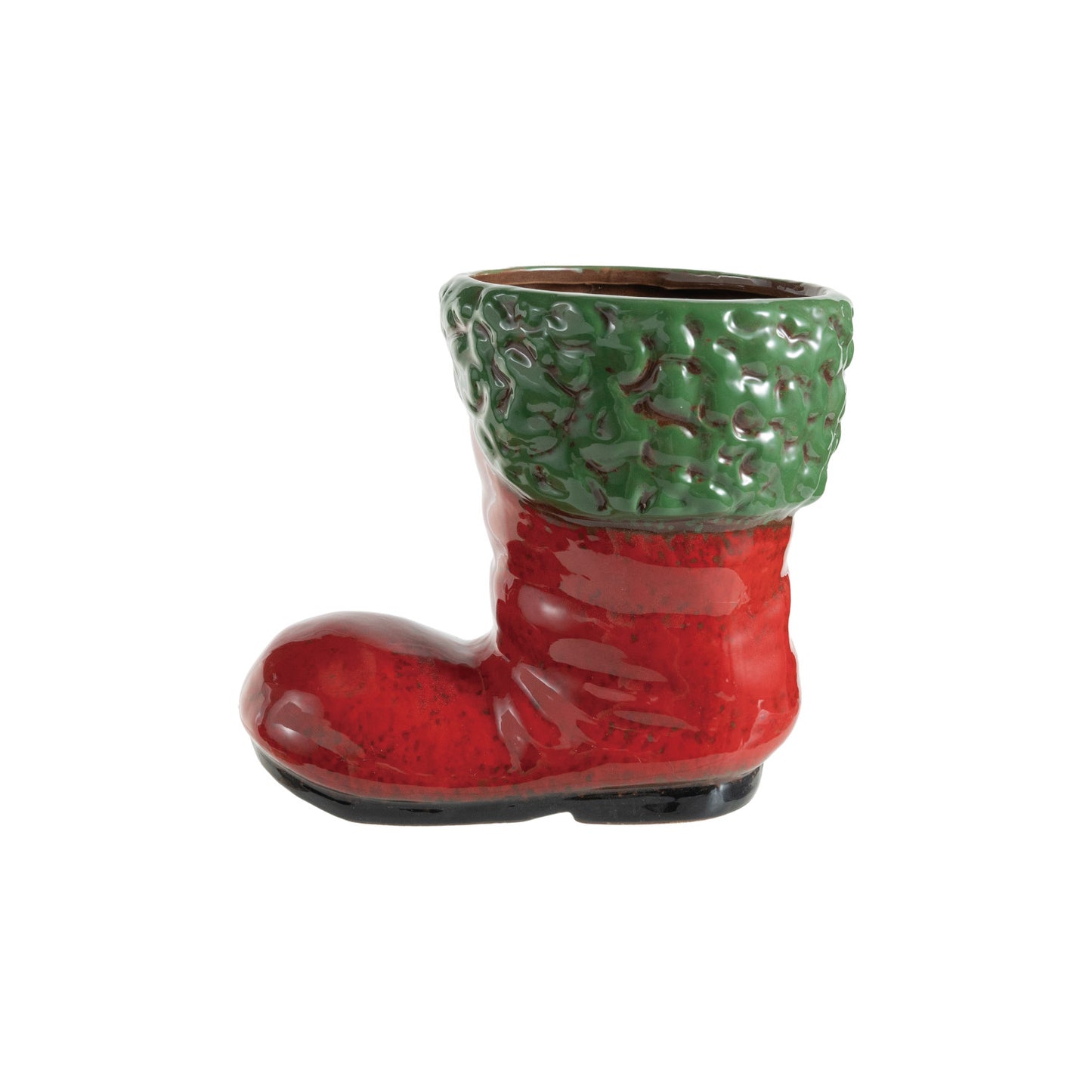 Hand-Painted Ceramic Santa Boot Shaped Container, Red & Green