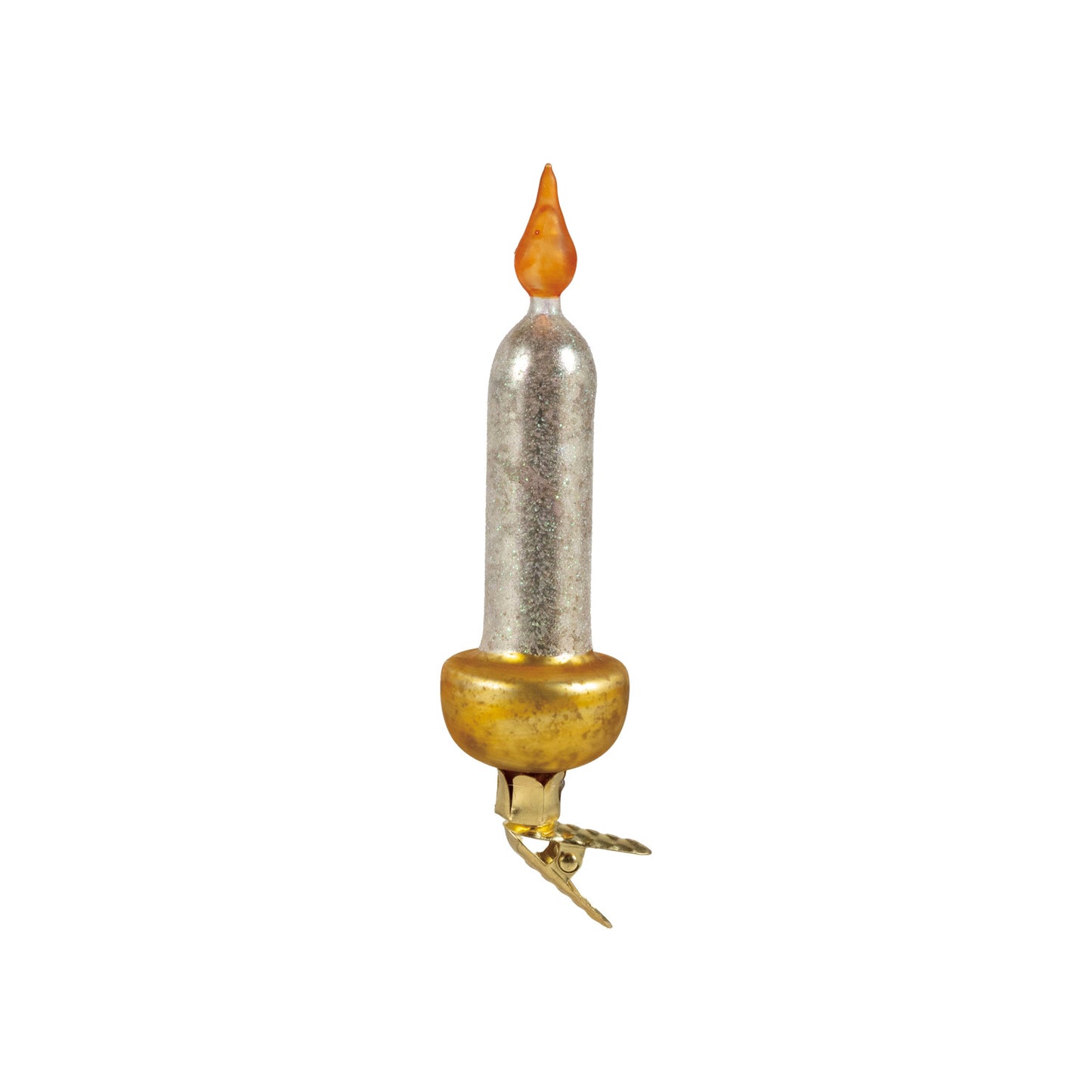 Hand-Painted Mercury Glass Taper Candle Clip-on Ornament, Orange Color & White