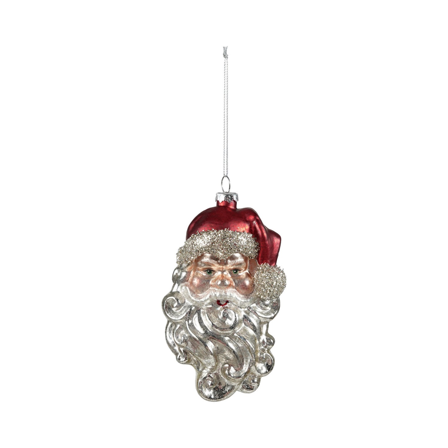 Hand-Painted Mercury Glass Santa Head Ornament with Mica Flakes