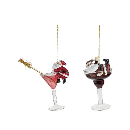 Glass Cocktail Ornament with Tipsy Santa