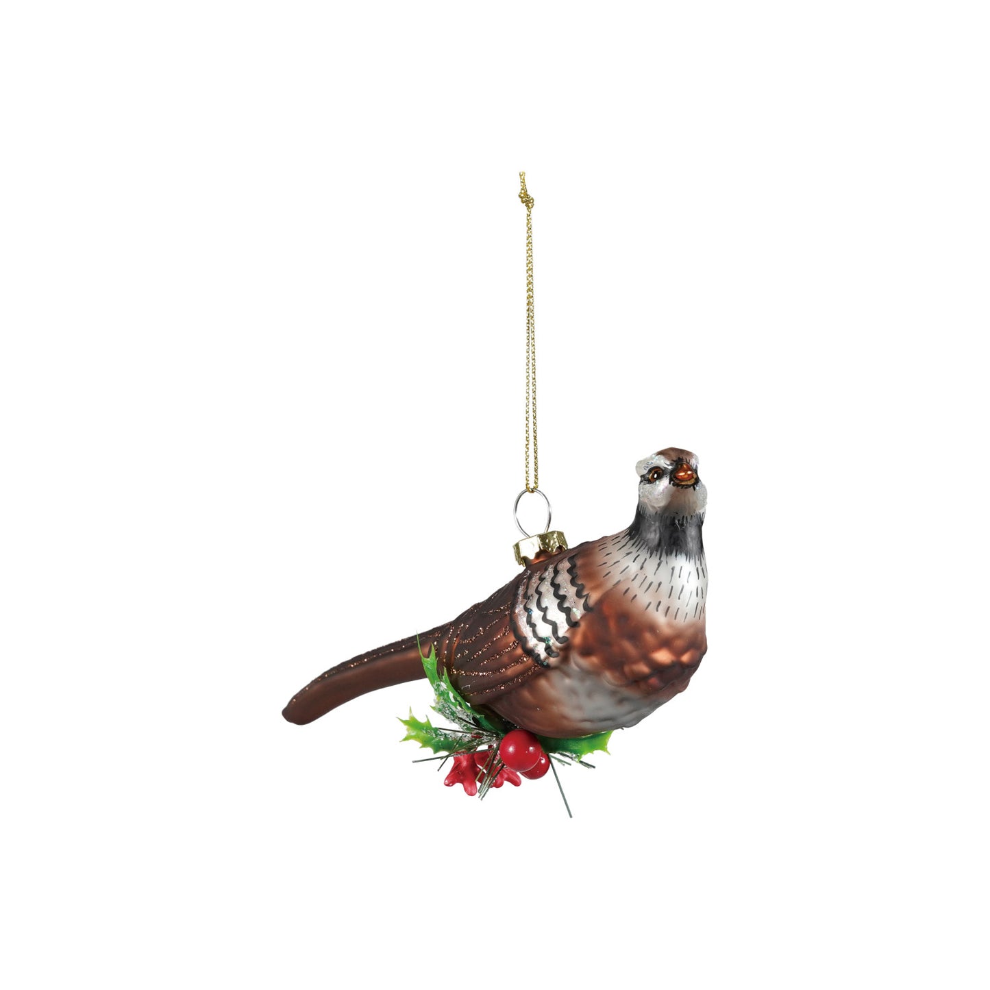 Glass Pheasant Ornament with Botanicals & Glitter